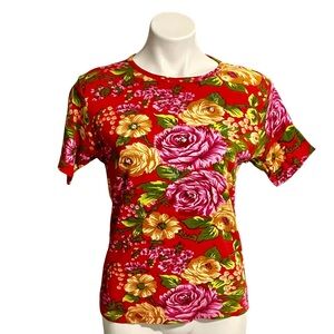Vintage Jason Maxwell Ribbed Cotton Floral Top Size Medium